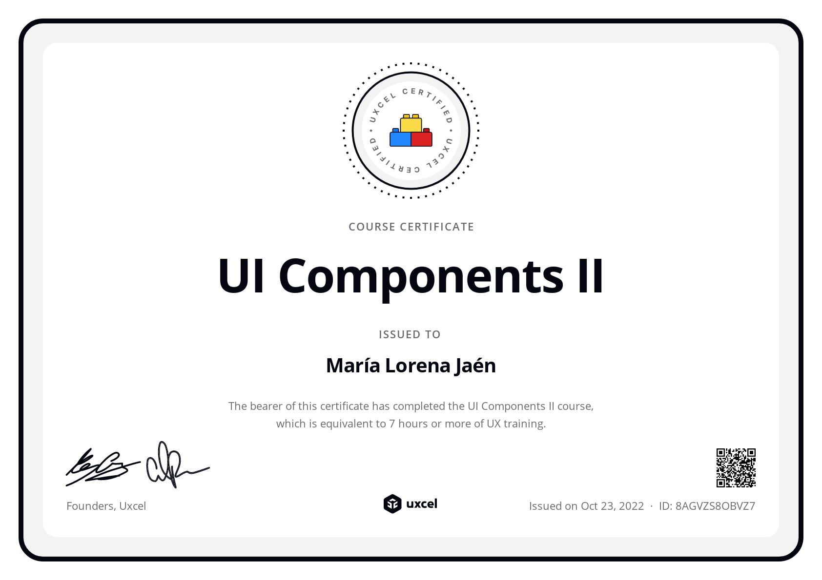 María Lorena Jaén's certificate